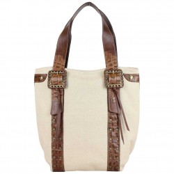 Sac seau Texier toile et cuir 5743 fabrication France Beige TEXIER - 1