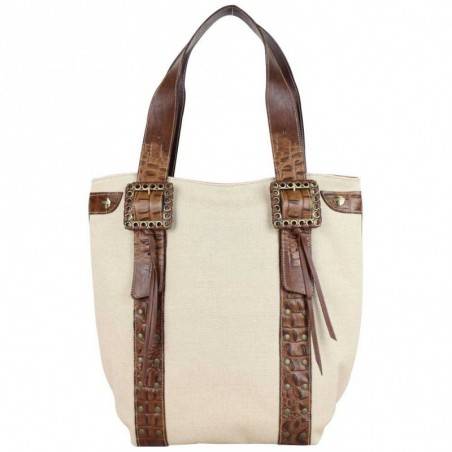 Sac seau Texier toile et cuir 5743 fabrication France Beige TEXIER - 1