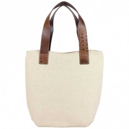 Sac seau Texier toile et cuir 5743 fabrication France Beige TEXIER - 4