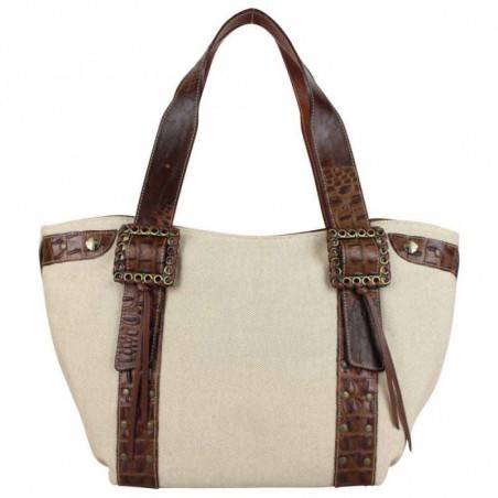 Sac trapèze Texier toile et cuir 5744 fabrication France Beige TEXIER - 1