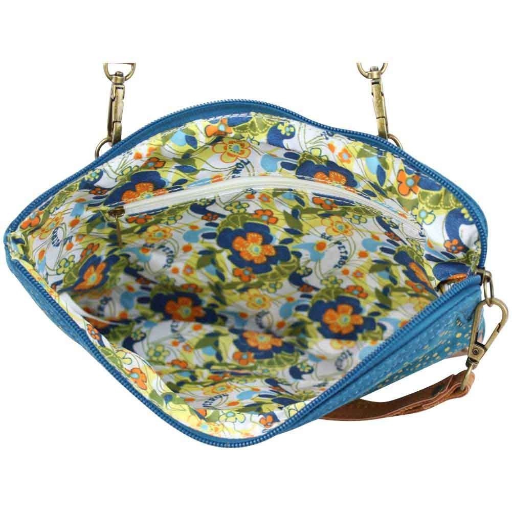Code Promo Lili Sur La Toile Sac bandoulière ultra plat Lili Petrol toile bleue et or GL