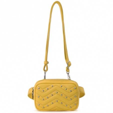 Sac banane + bandoulière Fuchsia surpiqué déco rivet Gemini Jaune FUCHSIA - 5