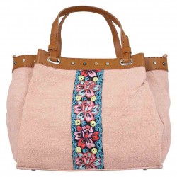 Sac à main toile déco brodée Fuchsia Lemon Vieux Rose FUCHSIA - 1