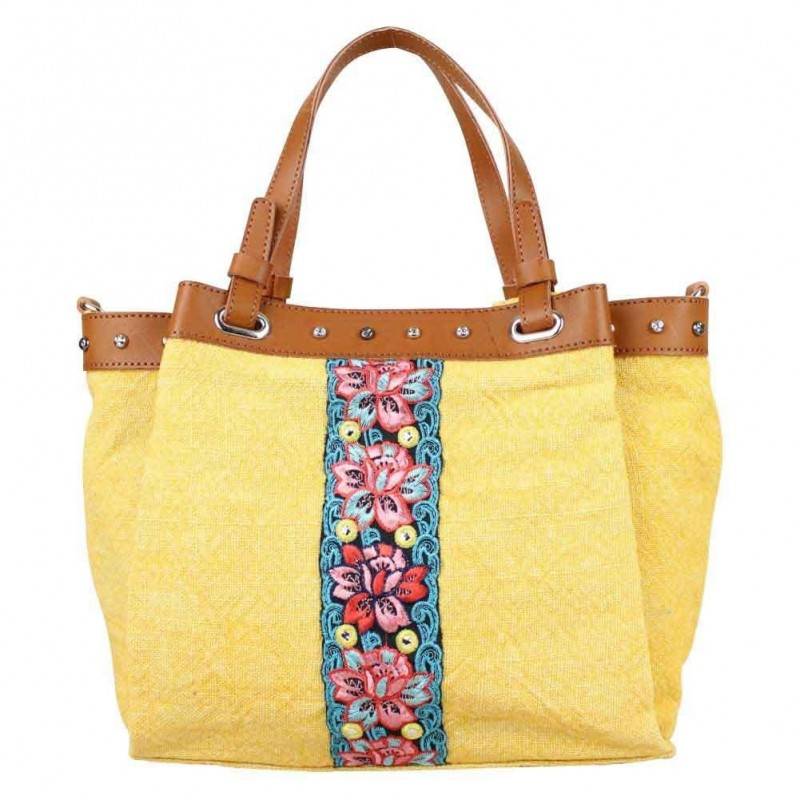 Sac à main toile déco brodée Fuchsia Lemon Jaune FUCHSIA - 1