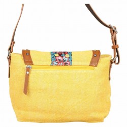 Sac bandoulière rabat toile déco brodée Fuchsia Lemon Jaune FUCHSIA - 4