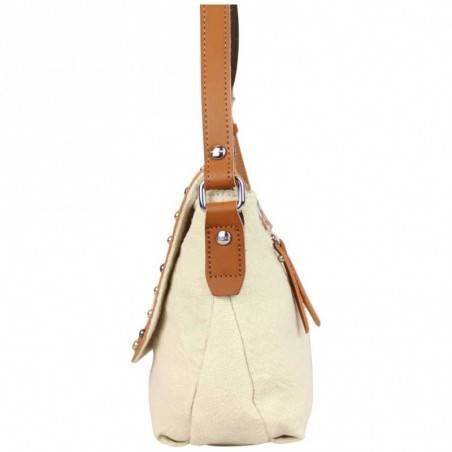Sac bandoulière rabat toile déco brodée Fuchsia Lemon Beige FUCHSIA - 3