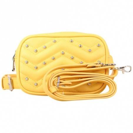 Sac banane + bandoulière Fuchsia surpiqué déco rivet Gemini Jaune FUCHSIA - 3