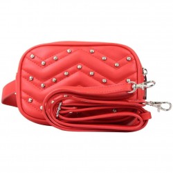 Sac banane + bandoulière Fuchsia surpiqué déco rivet Gemini Rouge FUCHSIA - 4