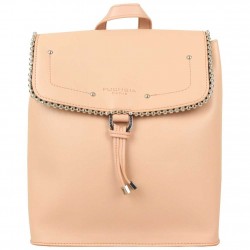 Sac à main Fuchsia toile surpiquée déco rivets et chaîne beige FUCHSIA - 1