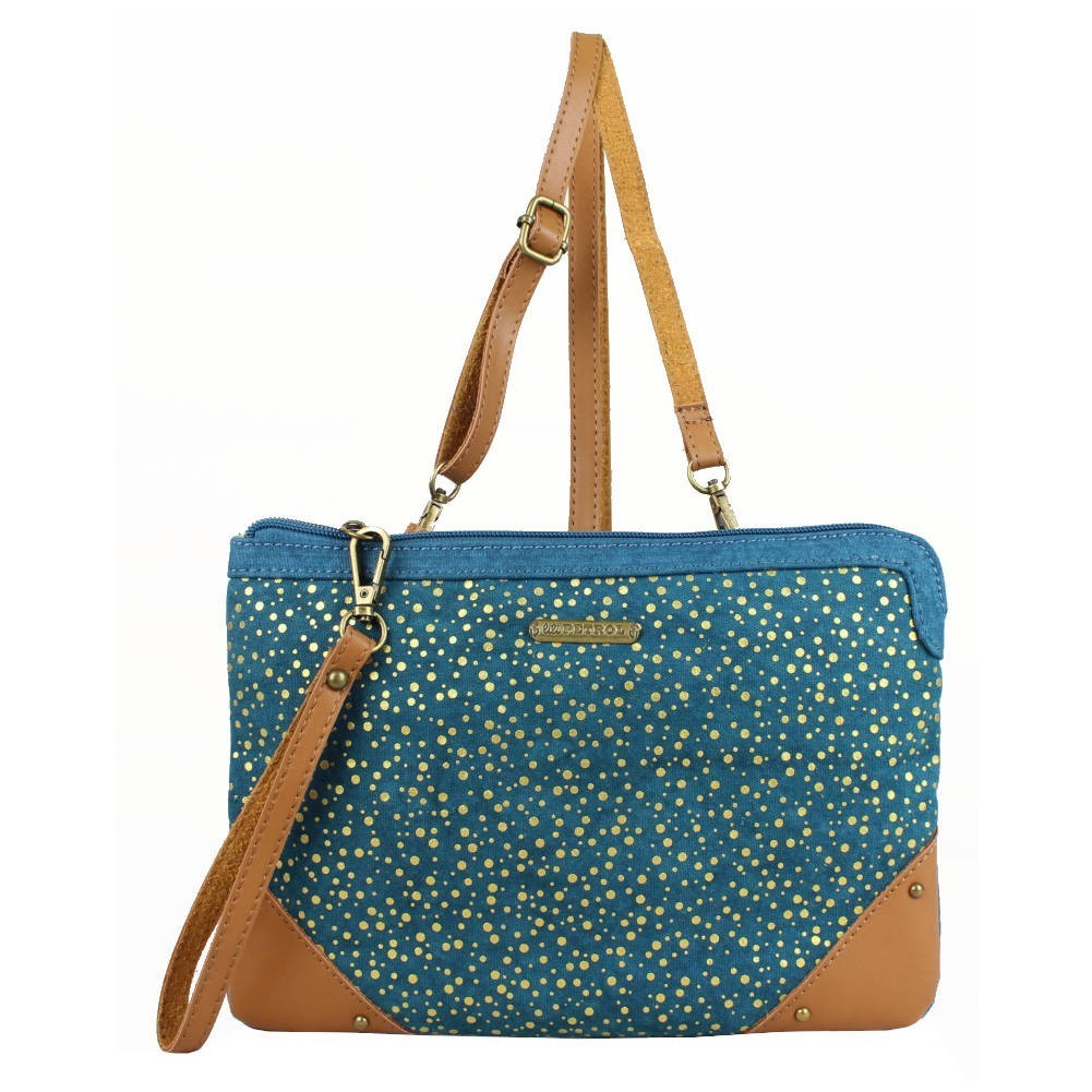 Code Promo Lili Sur La Toile Sac bandoulière ultra plat Lili Petrol toile bleue et or GL