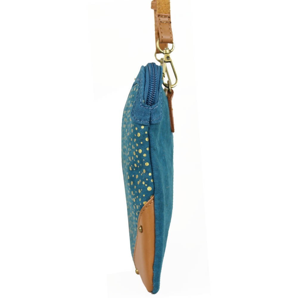 Code Promo Lili Sur La Toile Sac bandoulière ultra plat Lili Petrol toile bleue et or GL