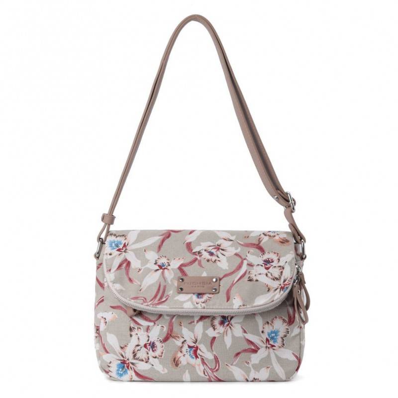 Sac à rabat FUCHSIA toile beige motif fleur Hawaï FUCHSIA - 1