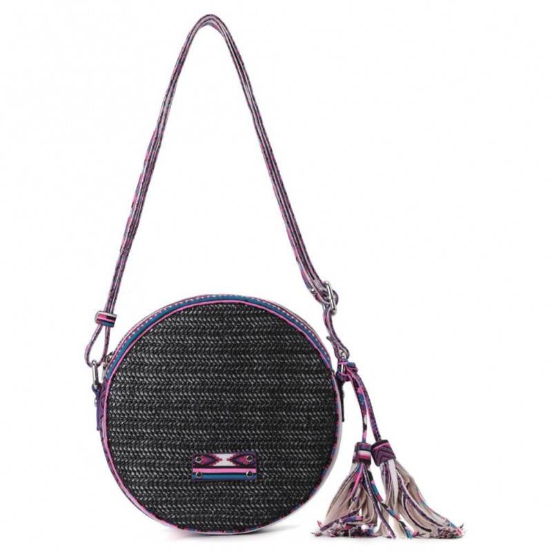 Sac bandoulière rond paille Fuchsia Raffia Malone Noir FUCHSIA - 1