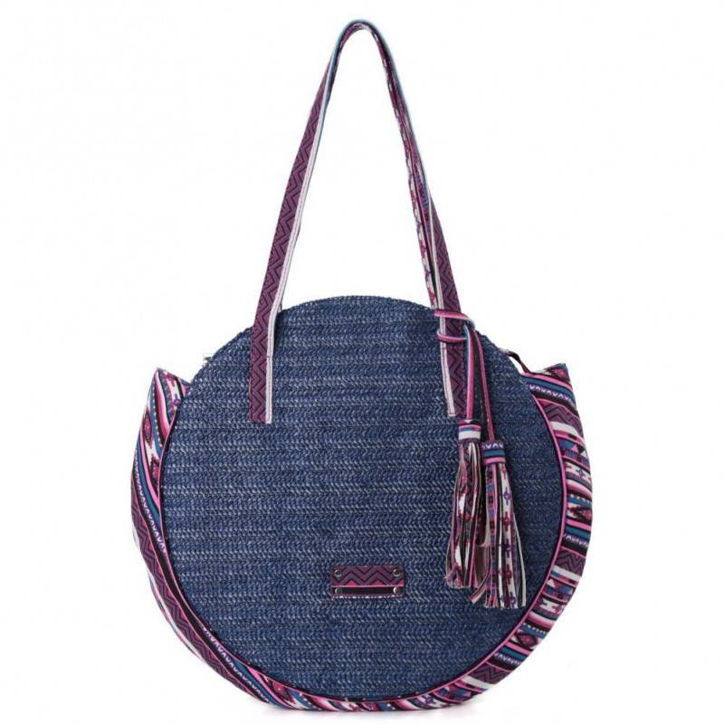 Sac épaule rond paille Fuchsia Raffia Malone Bleu marine FUCHSIA - 1