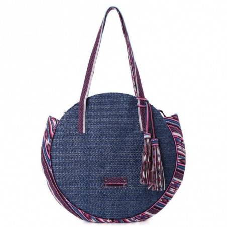 Sac épaule rond paille Fuchsia Raffia Malone Bleu marine FUCHSIA - 1