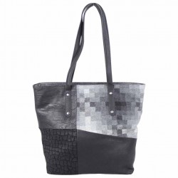 Sac cabas trapèze Patrick Blanc motif patchwork noir gris PATRICK BLANC - 1