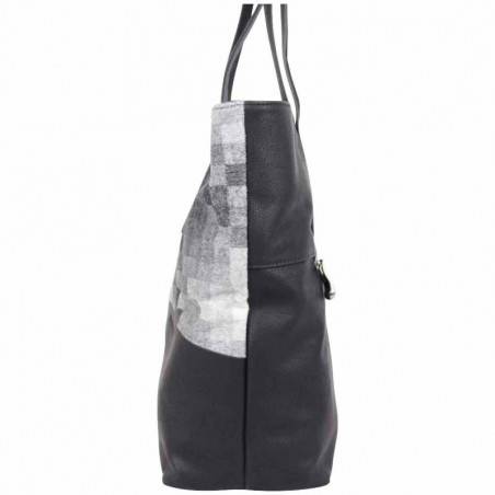 Sac cabas trapèze Patrick Blanc motif patchwork noir gris PATRICK BLANC - 3