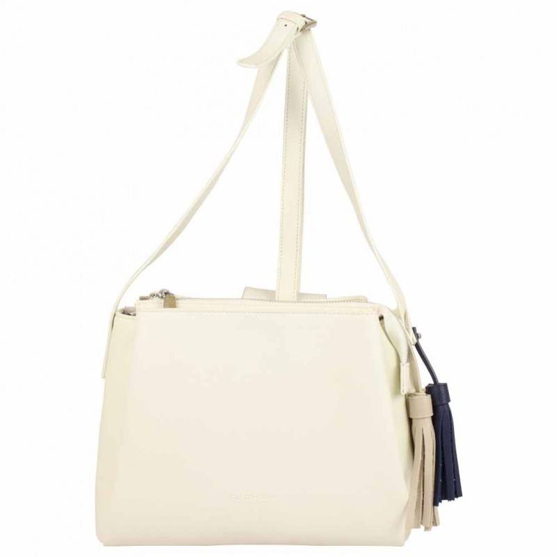 Sac bandoulière rond Hexagona SYNSA effet saffiano Blanc FUCHSIA - 1