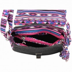 Sac bandoulière rond paille Fuchsia Raffia Malone Noir FUCHSIA - 3