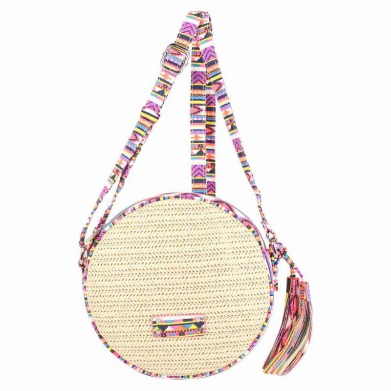 Sac bandoulière rond paille Fuchsia Raffia Malone Beige FUCHSIA - 1