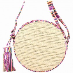 Sac bandoulière rond paille Fuchsia Raffia Malone Beige FUCHSIA - 3