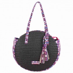 Sac épaule rond paille Fuchsia Raffia Malone Noir FUCHSIA - 1