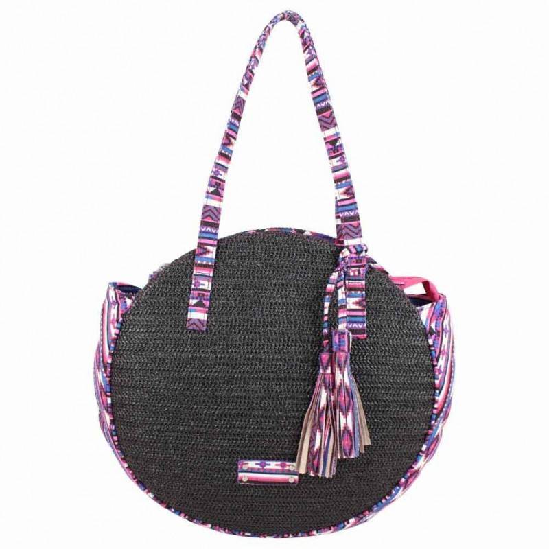 Sac épaule rond paille Fuchsia Raffia Malone Noir FUCHSIA - 1