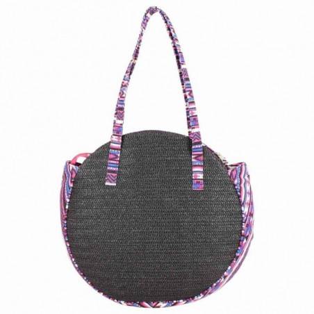 Sac épaule rond paille Fuchsia Raffia Malone Noir FUCHSIA - 4