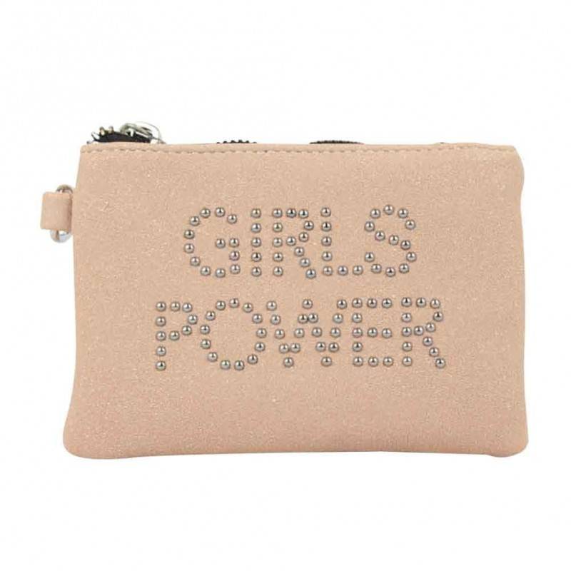 Porte monnaie plat Girls Power Star clouté / pailleté Rose GIRLS POWER - 1
