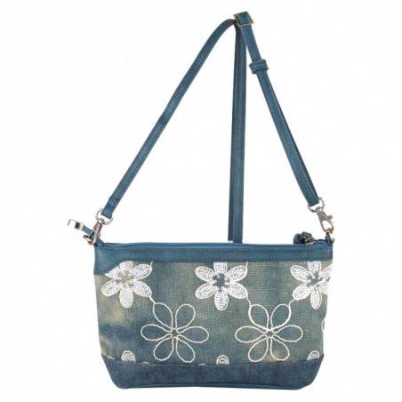 Petit sac bandoulière Patrick Blanc toile délavée fleur bleu PATRICK BLANC - 1