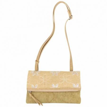 Sac pochette plat Patrick Blanc toile délavée fleur beige PATRICK BLANC - 1