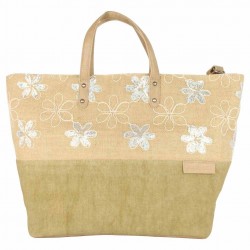 Sac cabas XL Patrick Blanc toile délavée fleur beige PATRICK BLANC - 1