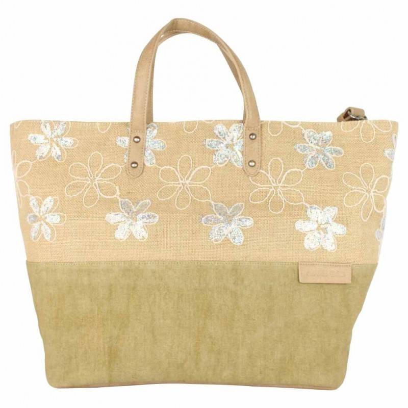 Sac cabas XL Patrick Blanc toile délavée fleur beige PATRICK BLANC - 1