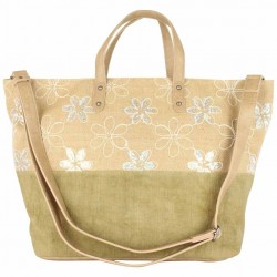 Sac cabas XL Patrick Blanc toile délavée fleur beige PATRICK BLANC - 4