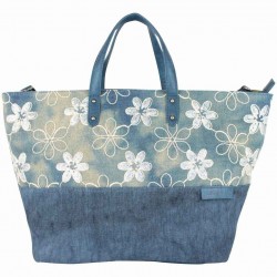 Sac cabas XL Patrick Blanc toile délavée fleur bleu PATRICK BLANC - 1