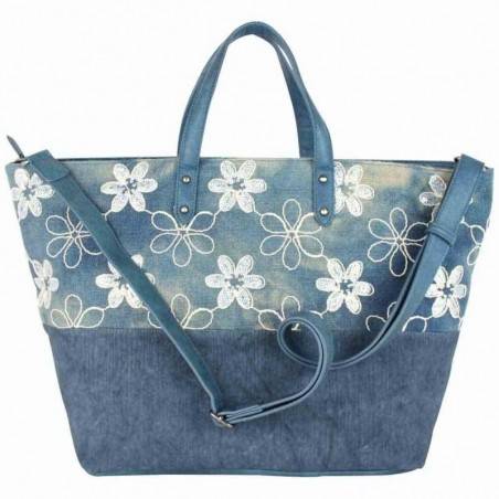 Sac cabas XL Patrick Blanc toile délavée fleur bleu PATRICK BLANC - 4