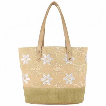 Sac cabas épaule Patrick Blanc toile délavée fleur beige PATRICK BLANC - 4