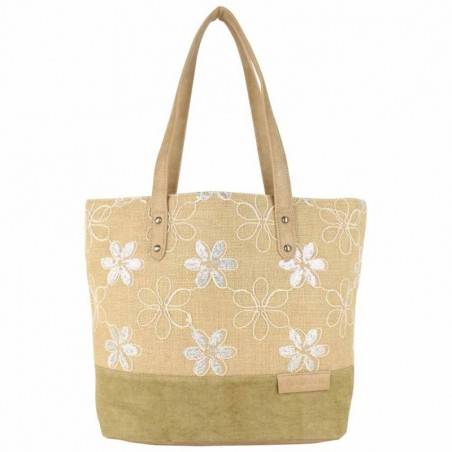 Sac cabas épaule Patrick Blanc toile délavée fleur beige PATRICK BLANC - 1