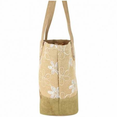 Sac cabas épaule Patrick Blanc toile délavée fleur beige PATRICK BLANC - 3