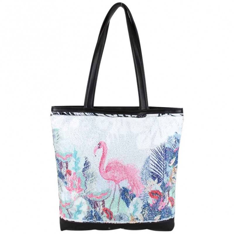 Sac seau Apoline déco perle sequin double face motif Flamingo A DÉCOUVRIR ! - 1