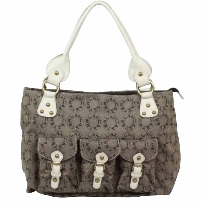 Sac porté épaule shopping marron toile et cuir Lancaster 509-06 LANCASTER - 1 Sac porté épaule shopping marron toile et cuir Lancaster 509-06 LANCASTER - 1
