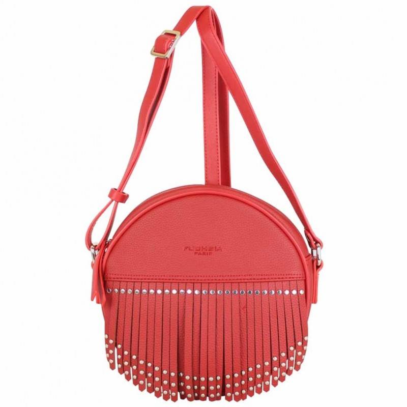 Sac bandoulière rond Fuchsia Mumbai frange Rouge carmin FUCHSIA - 1