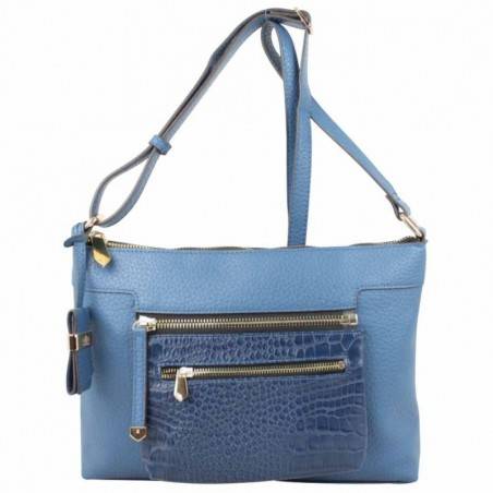 Sac bandoulière Elite E6194 poche effet croco Bleu ELITE - 1