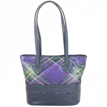 Sac cabas Patrick Blanc cuir motif écossais bleu marine PATRICK BLANC - 1