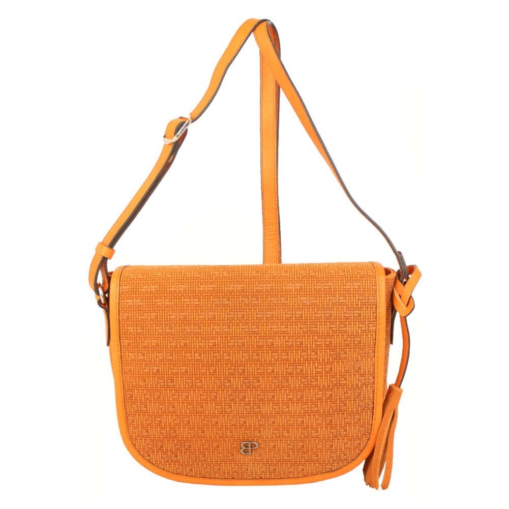 Sac bandoulière en cuir effet tressé Patrick Blanc orange PATRICK BLANC - 1