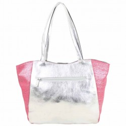 Petit sac épaule + bandoulière Patrick Blanc toile rose et argent PATRICK BLANC - 4