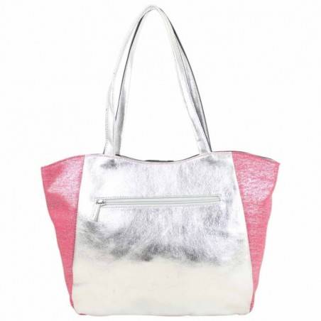 Sac shopping Patrick Blanc toile rose et argent PATRICK BLANC - 4