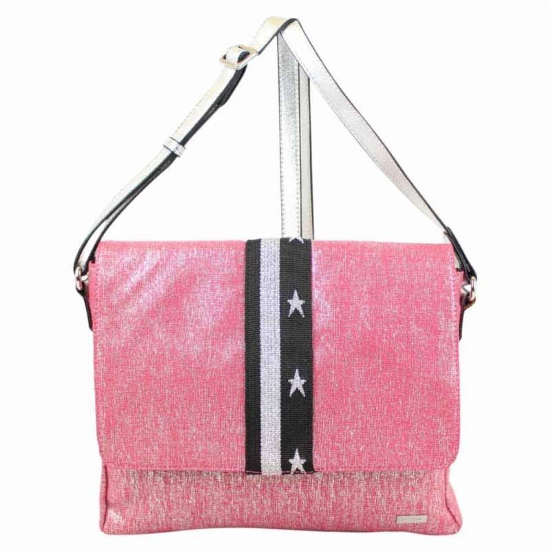 Petit sac épaule + bandoulière Patrick Blanc toile rose et argent PATRICK BLANC - 1