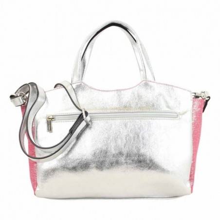 Petit sac épaule + bandoulière Patrick Blanc toile rose et argent PATRICK BLANC - 4