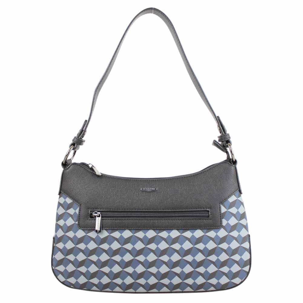 Sac épaule demi lune Hexagona rigide motif imprimé bleu HEXAGONA - 1